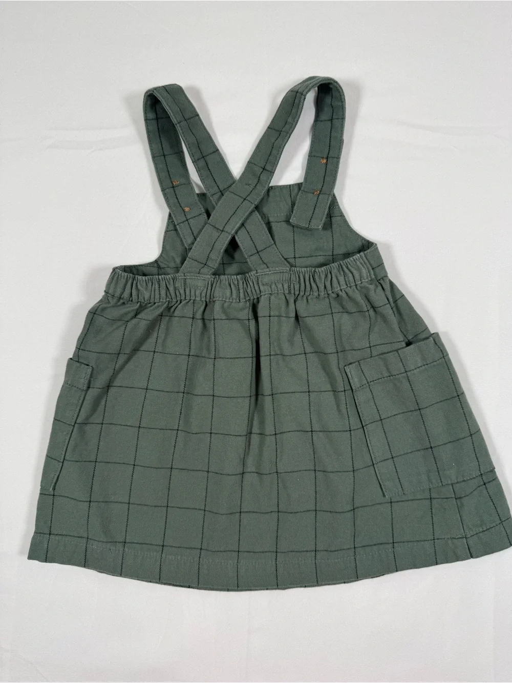 CARTER’S Girls Jumper Dress 3-6M Pinafore Pocket Windowpane Cottagecore Preppy